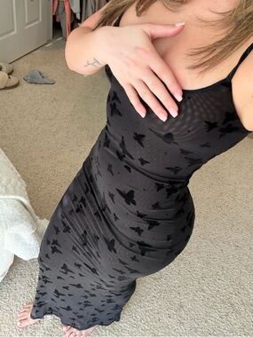 Black Sheer Butterfly Maxi Dress -